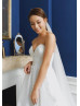 Button Front Strapless Ivory Satin Minimalist Wedding Dress